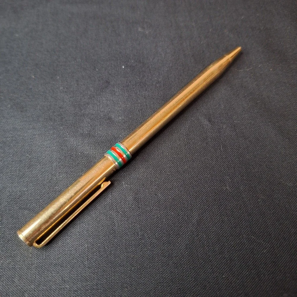 Vintage Gucci Gold Tone Ballpoint Pen Green Red Sherry Line Stripe GG Logo‎